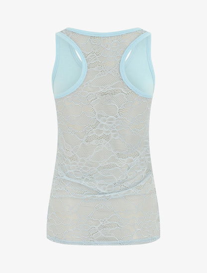 Débardeur ajustée dos en dentelle - Bleu ciel - 2