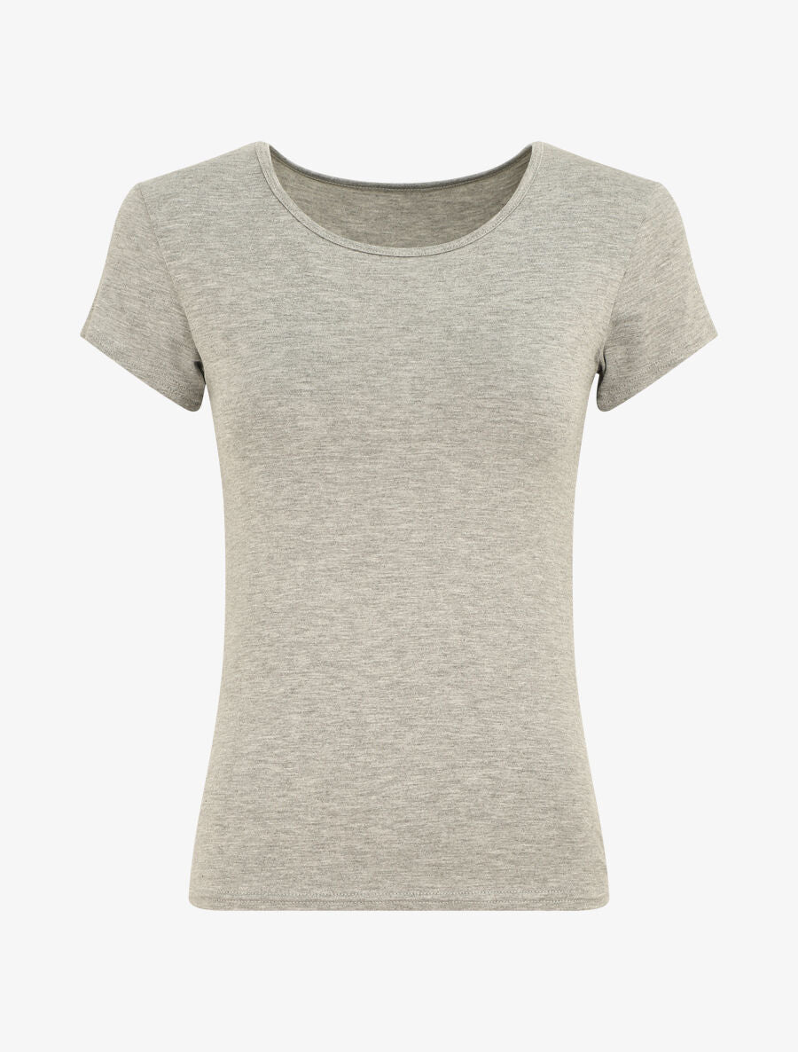 T-shirt ajusté manches courtes uni - Gris chiné - 4