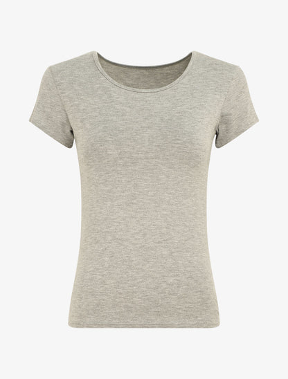 T-shirt ajusté manches courtes uni - Gris chiné - 4