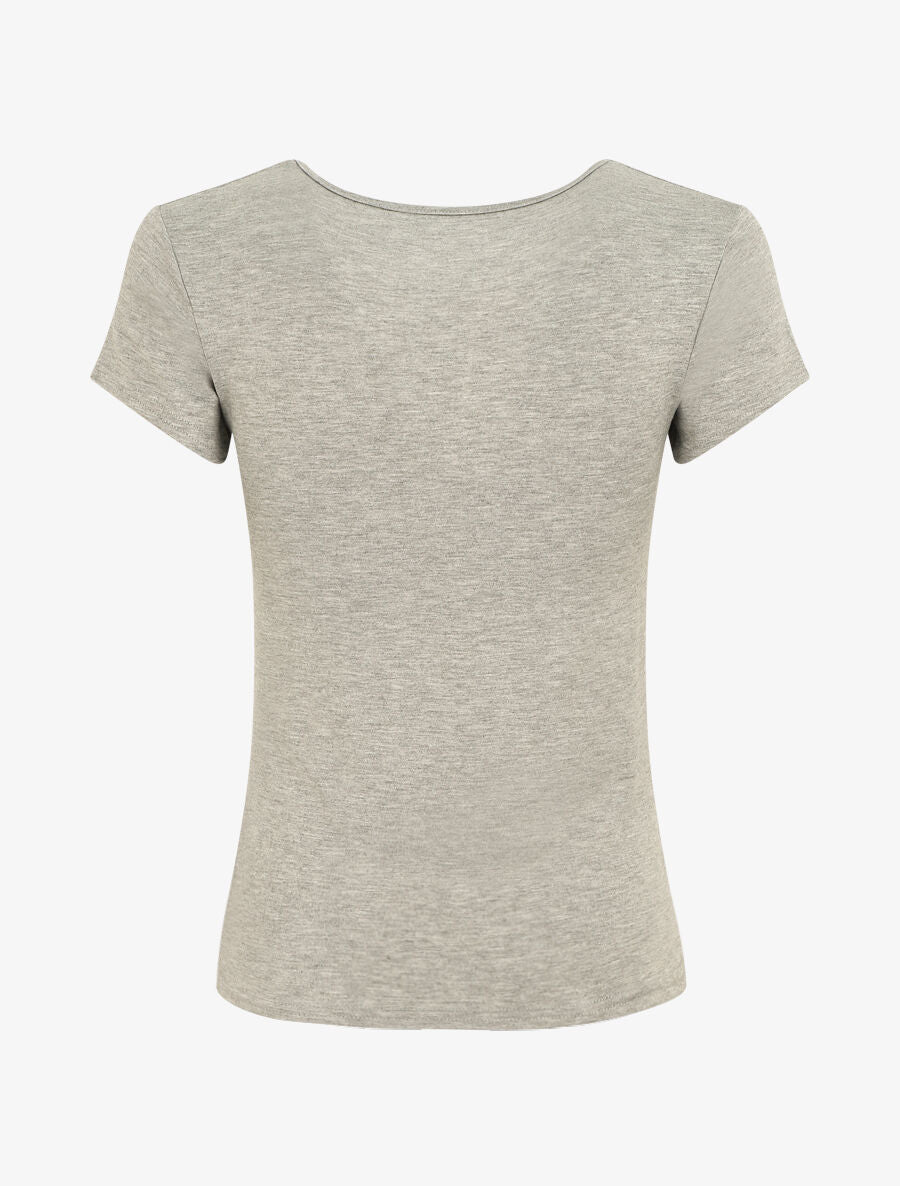 T-shirt ajusté manches courtes uni - Gris chiné - 2