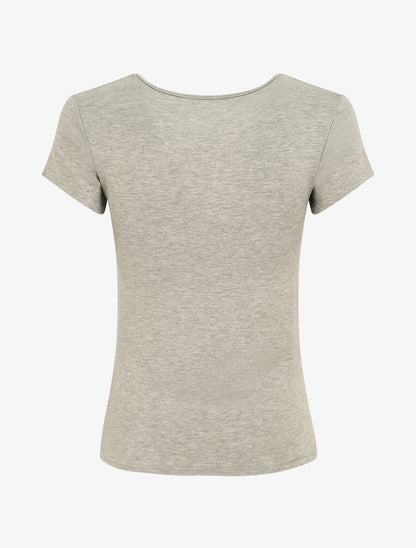 T-shirt ajusté manches courtes uni - Gris chiné - 2