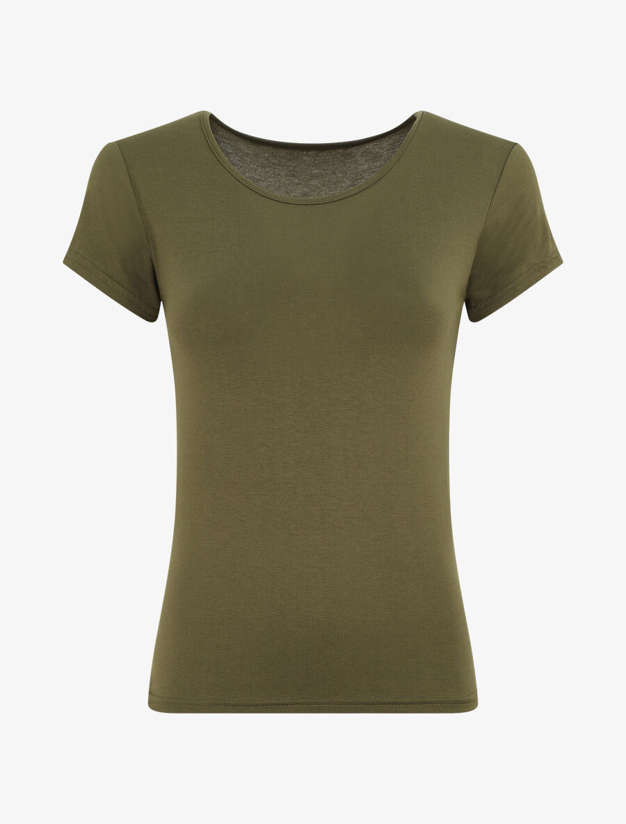 T-shirt ajusté manches courtes uni - Kaki - 1