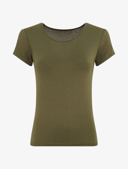 T-shirt ajusté manches courtes uni - Kaki - 1
