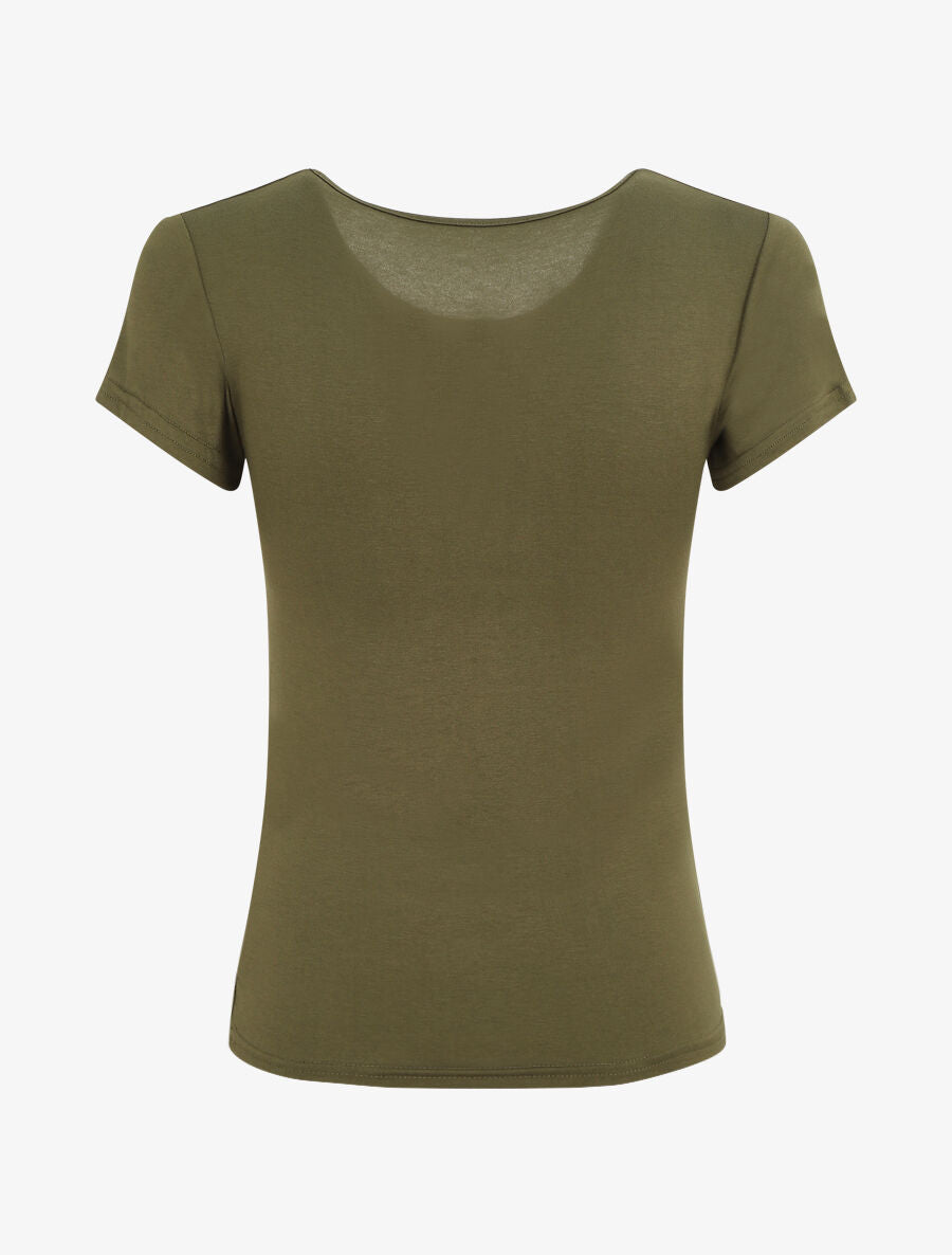 T-shirt ajusté manches courtes uni - Kaki - 2