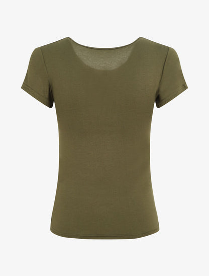 T-shirt ajusté manches courtes uni - Kaki - 2