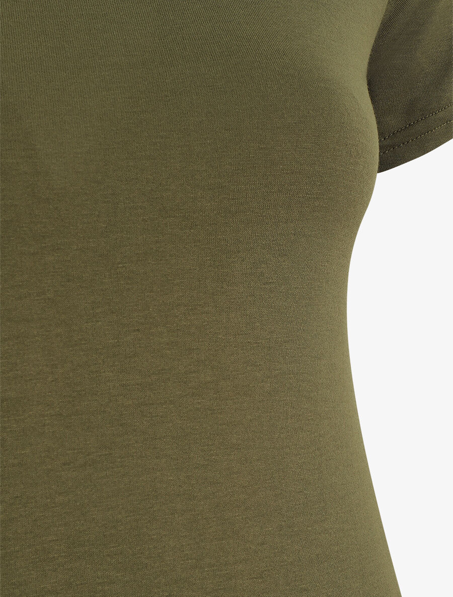 T-shirt ajusté manches courtes uni - Kaki - 3