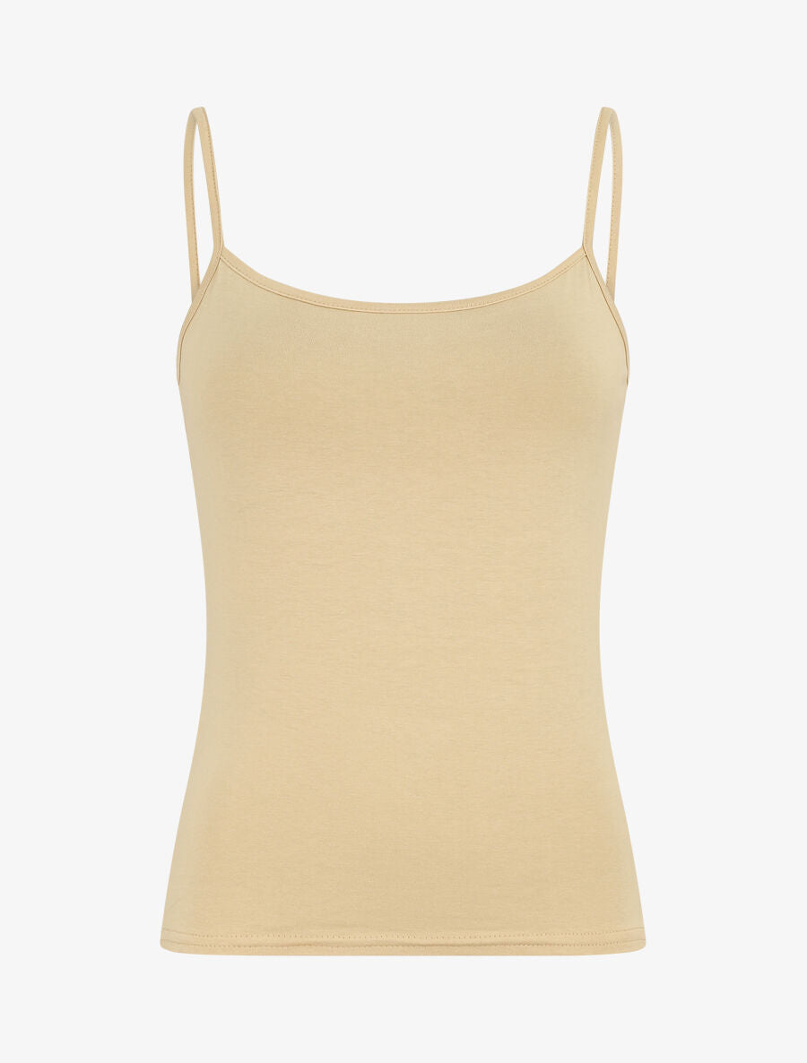 Débardeur basique uni fines bretelles - Beige - 1