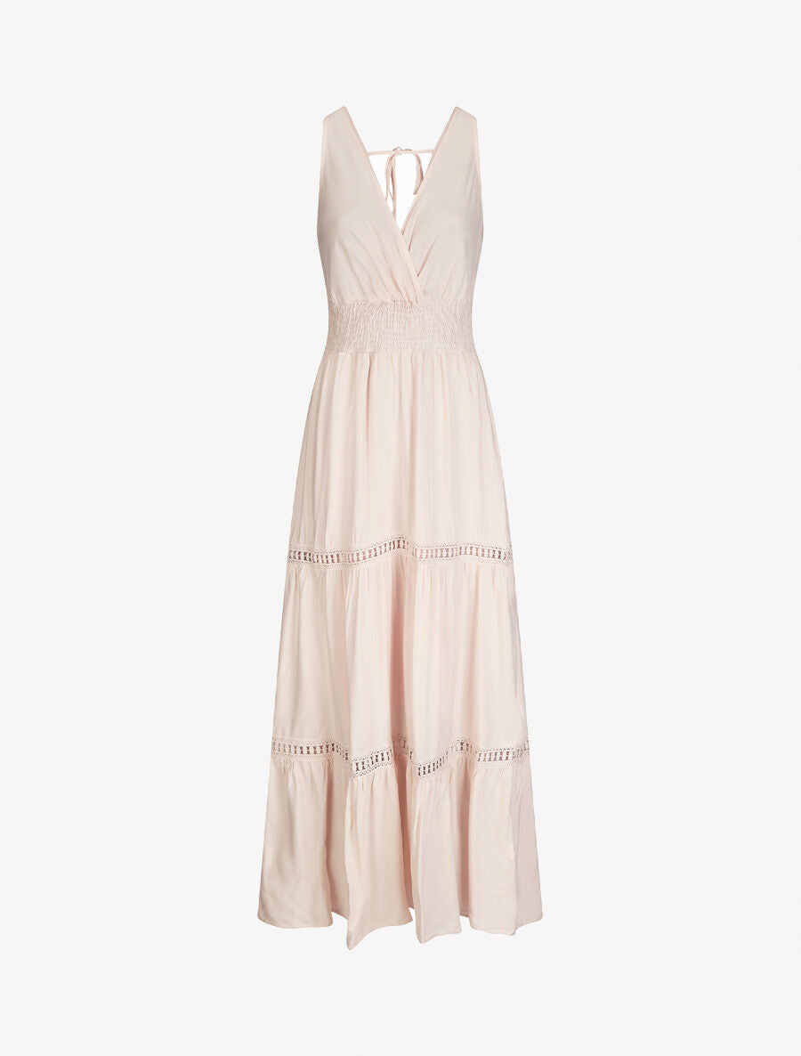 Robe longue unie à taille élastiquée - Rose - 2