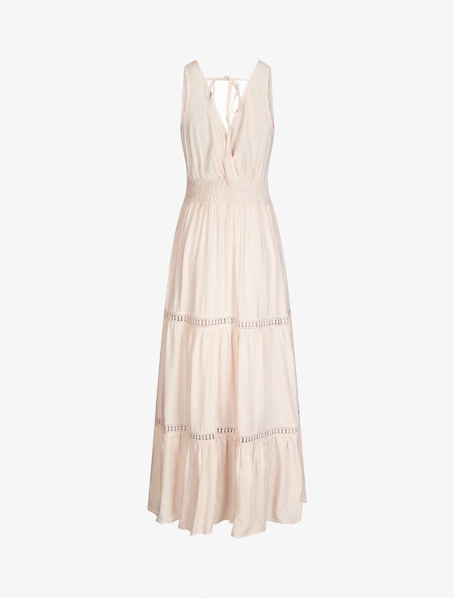 Robe longue unie à taille élastiquée - Rose - 3