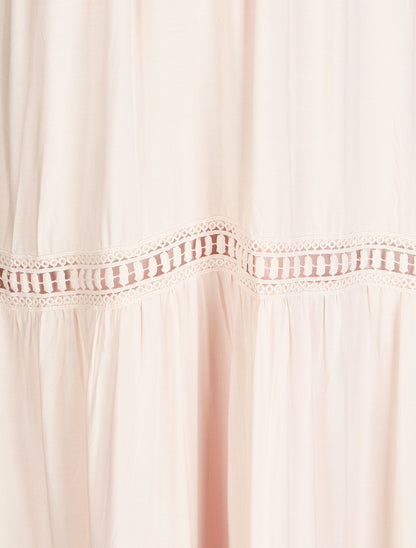 Robe longue unie à taille élastiquée - Rose - 4