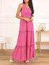 Robe longue unie à taille élastiquée - Fushia - 1