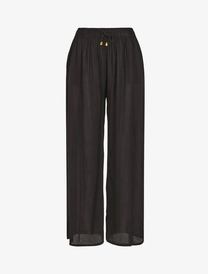 Pantalon fluide coupe droite taille haute - Noir - 4