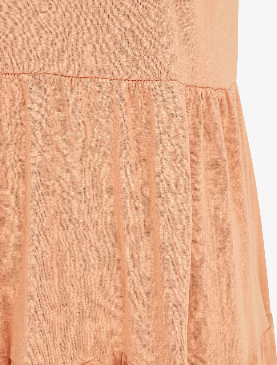 Robe longue à fines bretelles à nouer aux épaules - Rose saumon - 3