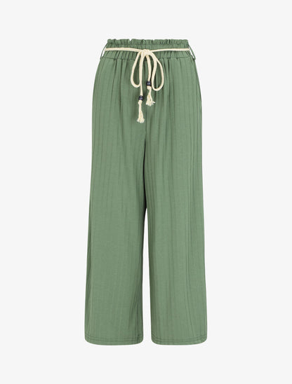 Pantalon côtelé taille haute coupe ample - Vert - 5