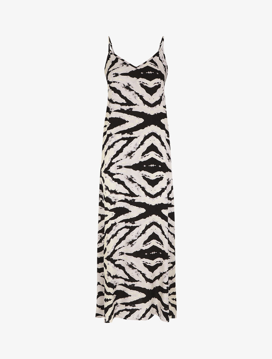 Robe longue à fines bretelles imprimé graphique - Gris - 5
