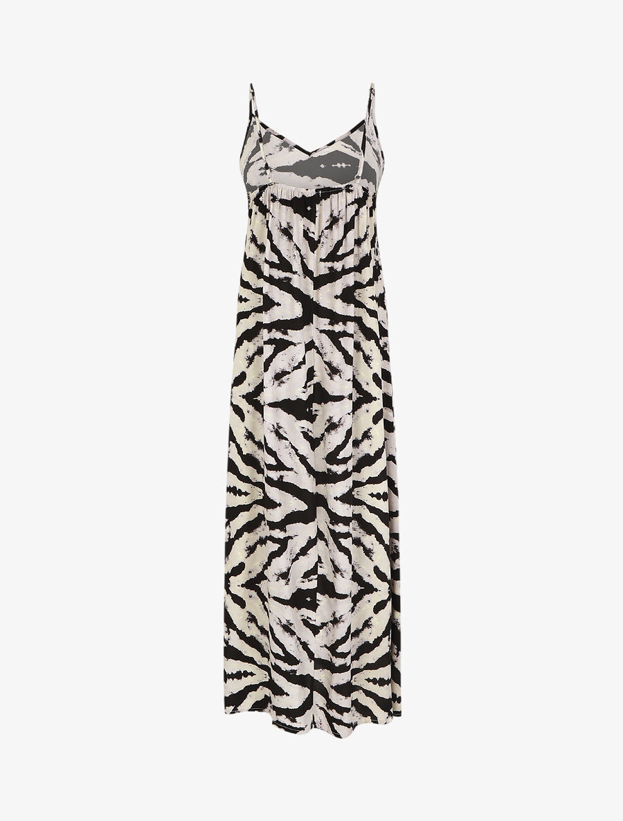 Robe longue à fines bretelles imprimé graphique - Gris - 2