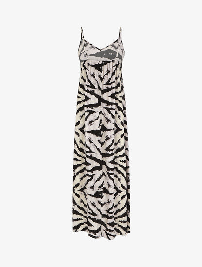 Robe longue à fines bretelles imprimé graphique - Gris - 2
