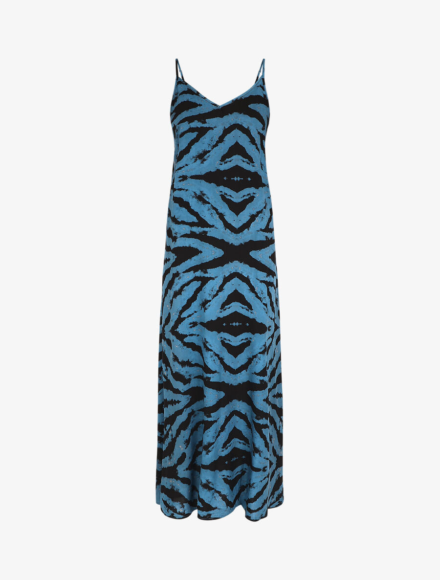 Robe longue à fines bretelles imprimé graphique - Bleu - 1