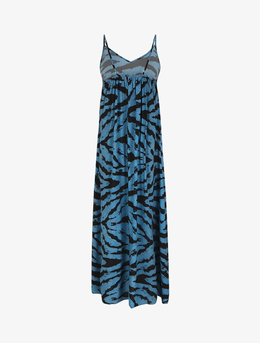 Robe longue à fines bretelles imprimé graphique - Bleu - 2