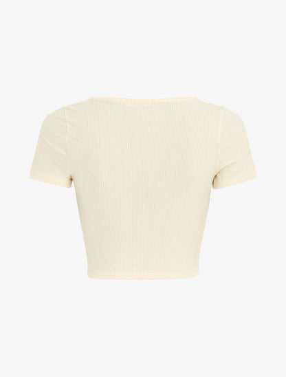 Crop top style corset manches courtes - Beige - 2