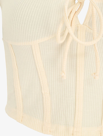 Crop top style corset manches courtes - Beige - 3