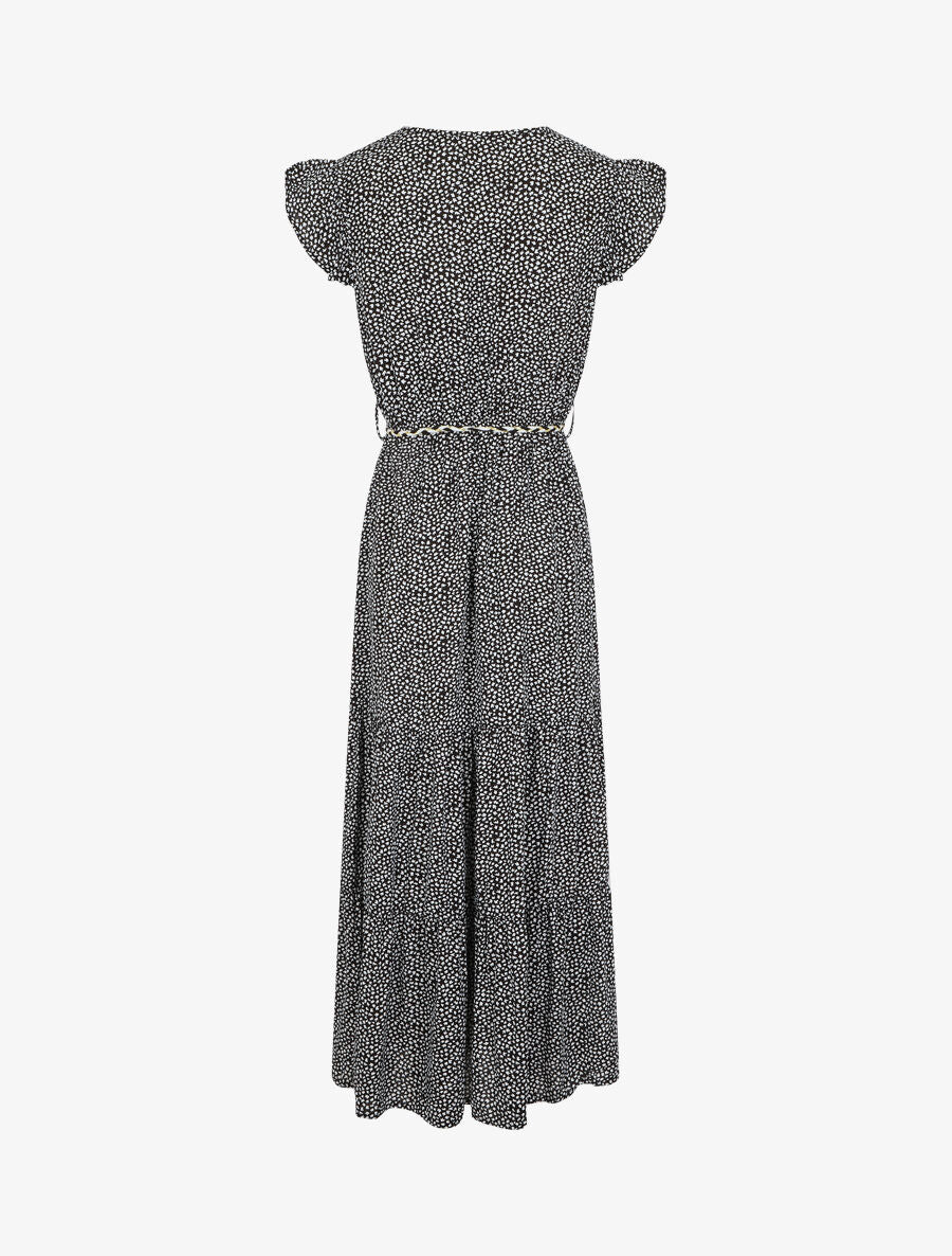 Robe longue à mancherons imprimé tulipe - Noir - 2