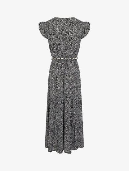 Robe longue à mancherons imprimé tulipe - Noir - 2