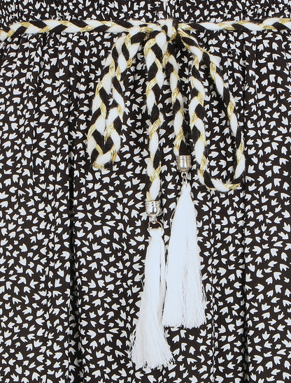 Robe longue à mancherons imprimé tulipe - Noir - 3