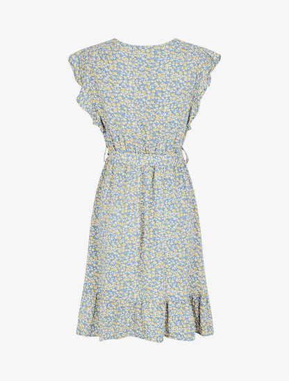 Robe mi-longue imprimé fleuri coupe patineuse - Bleu - 2