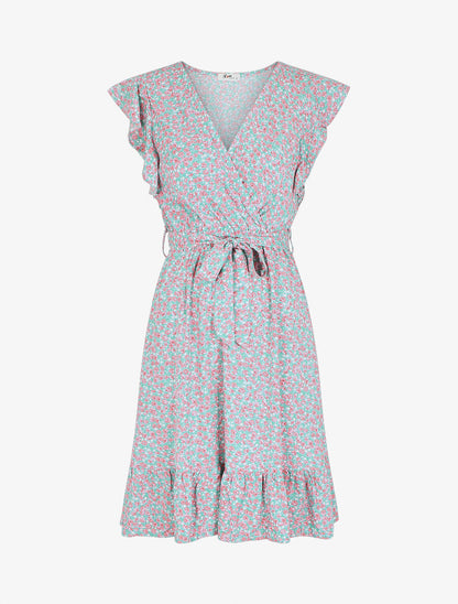 Robe mi-longue imprimé fleuri coupe patineuse - Vert d&