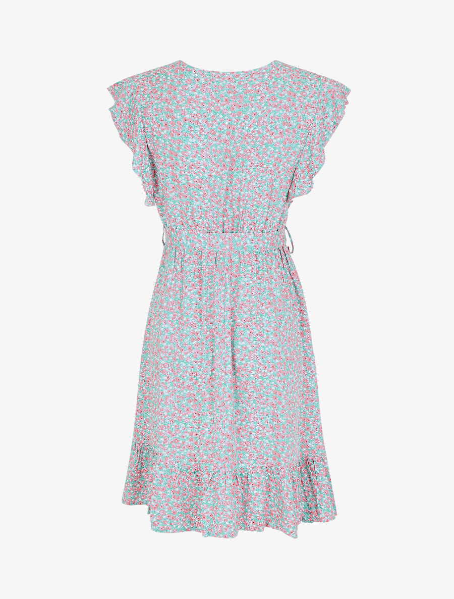 Robe mi-longue imprimé fleuri coupe patineuse - Vert d&