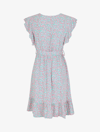 Robe mi-longue imprimé fleuri coupe patineuse - Vert d&