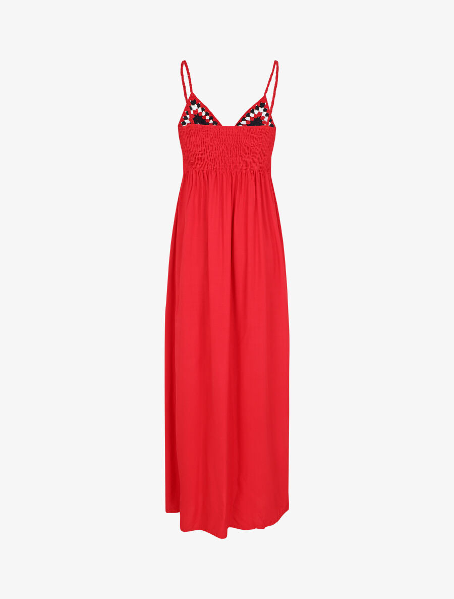 Robe longue à buste brodé - Rouge - 3
