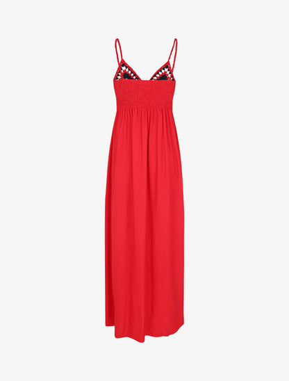 Robe longue à buste brodé - Rouge - 3