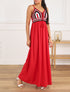 Robe longue à buste brodé - Rouge - 1