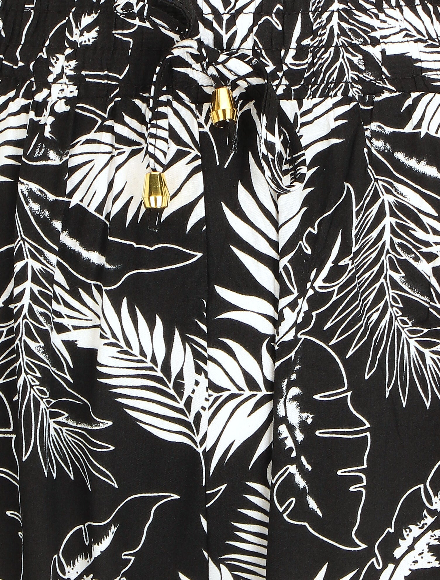 Pantalon ample imprimé feuilles à taille élastiquée - Noir - 3