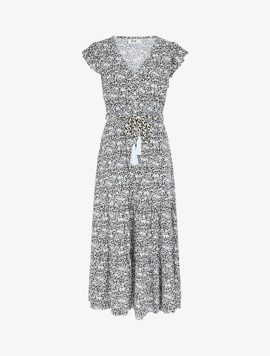 Robe longue élastiquée à imprimé petites fleurs - Noir - 5