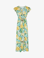 Robe longue fleurie à manches volantées - Vert - 5