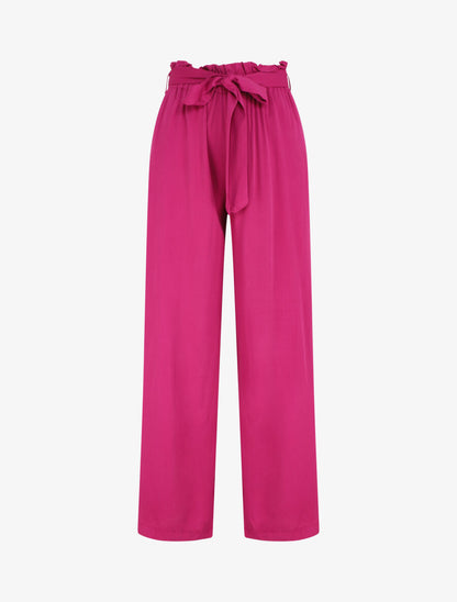 Pantalon droit uni taille haute élastiquée - Fuchsia - 4