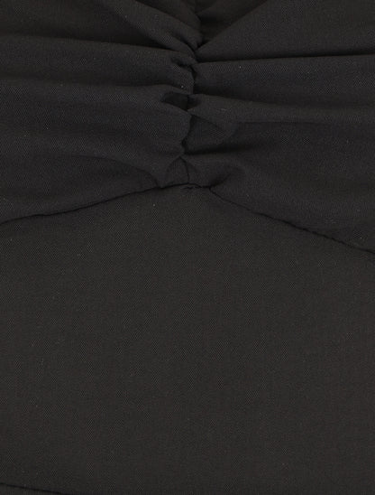 Robe longue unie évasée bretelles à nouer - Noir - 3