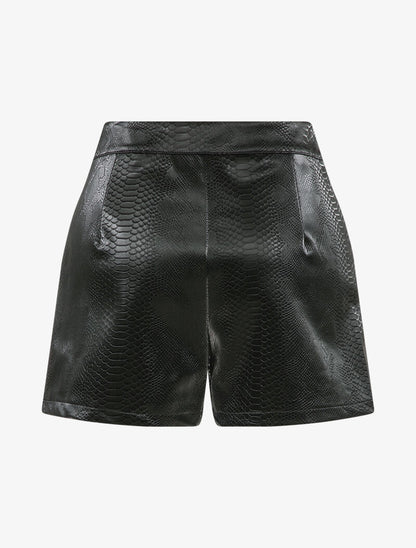 Short en simili effet python à boutons décoratifs - Noir - 2