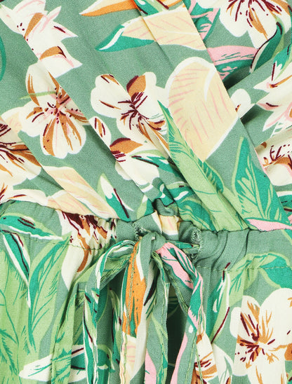 Robe longue élastiquée à imprimé feuillage - Vert - 4
