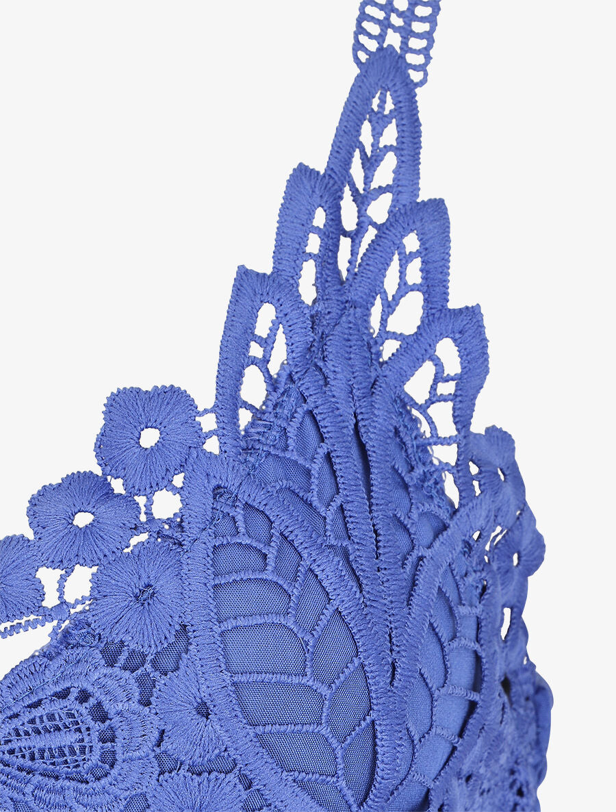 Robe longue à bretelles et col en dentelle - Bleu - 3