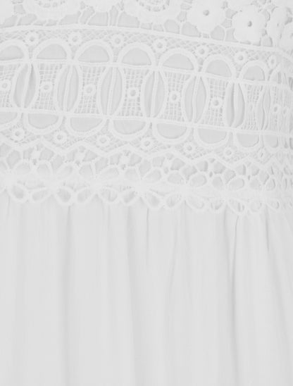Robe longue à bretelles et col en dentelle - Blanc - 3