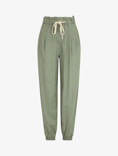 Pantalon droit style jogging effet lin - Kaki - 1