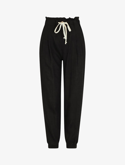Pantalon droit style jogging effet lin - Noir - 1