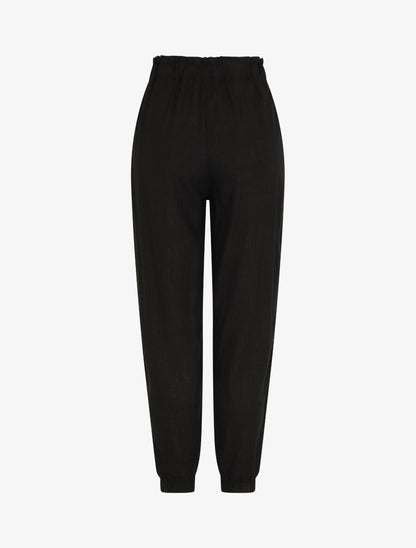 Pantalon droit style jogging effet lin - Noir - 2