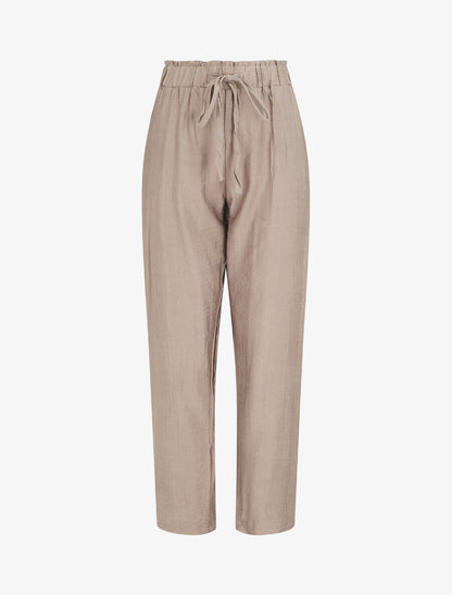 Pantalon droit fluide taille haute élastiquée - Beige - 1