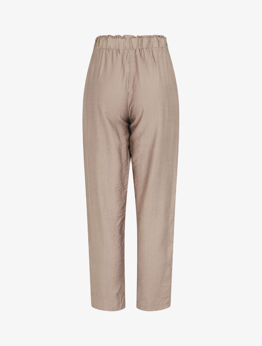 Pantalon droit fluide taille haute élastiquée - Beige - 2