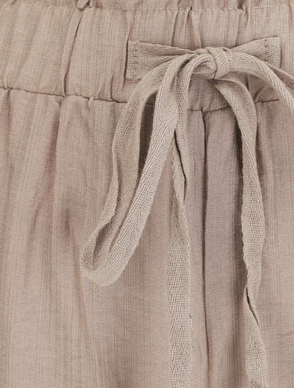 Pantalon droit fluide taille haute élastiquée - Beige - 3